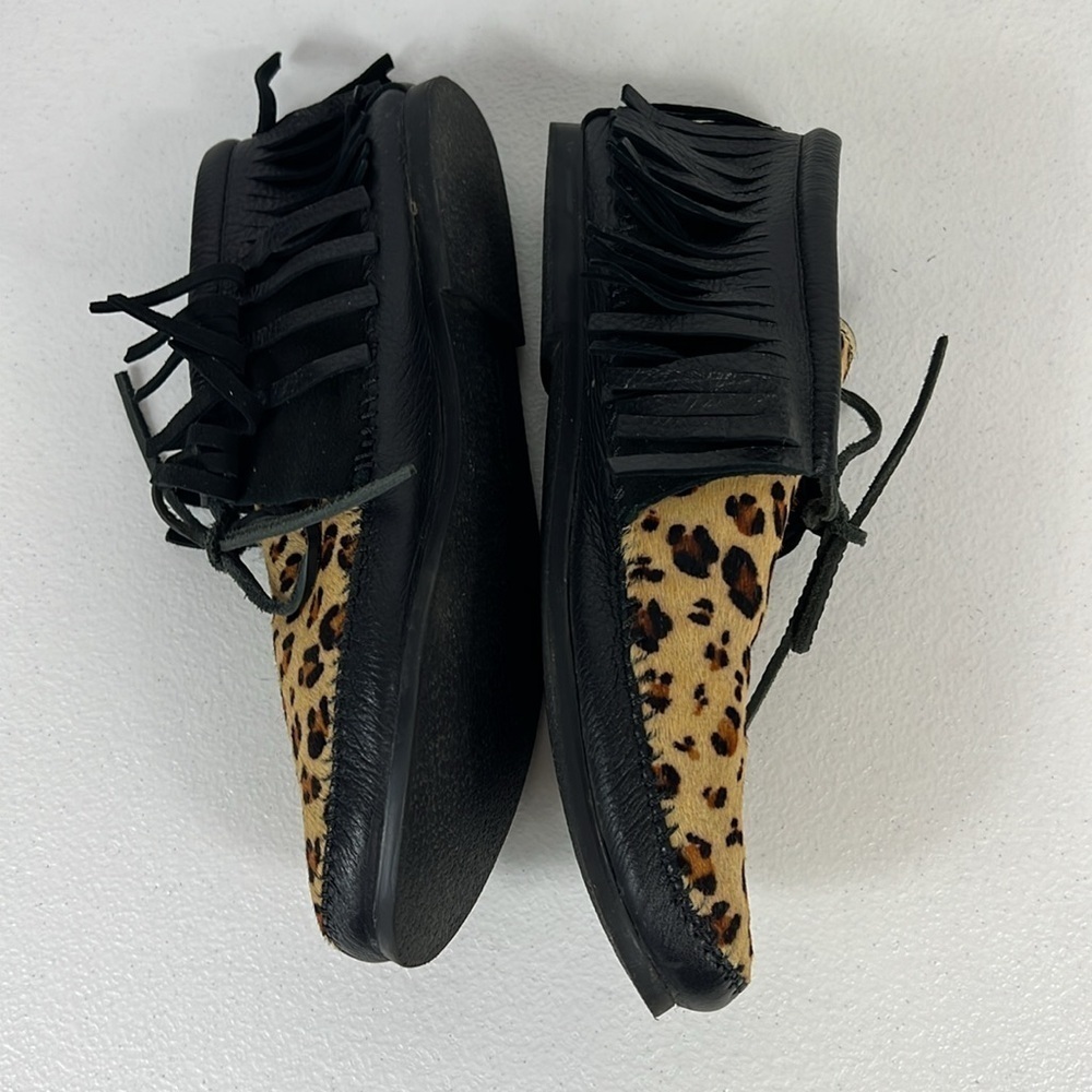 Minnetonka Sz 11 Leather Leopard Dyed Calf Hair Booties/Moccasins Festival EUC - Picture 6 of 10